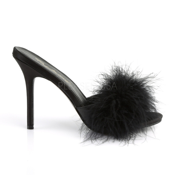 Marabou Fluffy Fur Slip On Pin Up High Heel Shoes